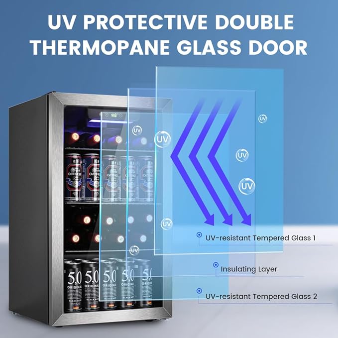 Mini Fridge 130 Can Beverage Refrigerator Cooler, 3.2 Cu.Ft Drink Fridge forSoda Wine Beer, Digital Temperature Control Cooler for Home, Dorm, Bar-DeskLoop Office