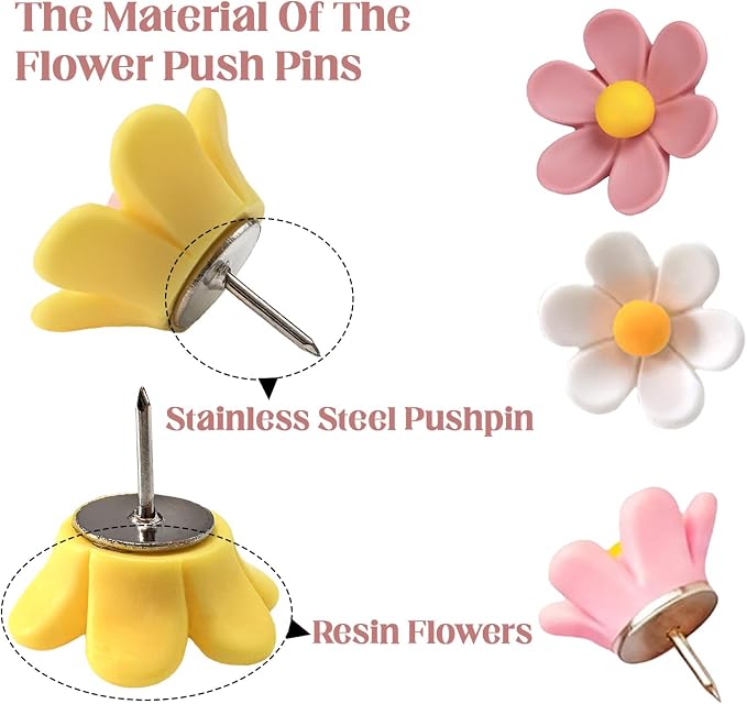 40PCS Flower Push Pins Cute Decorative Thumb Tacks - Image 5