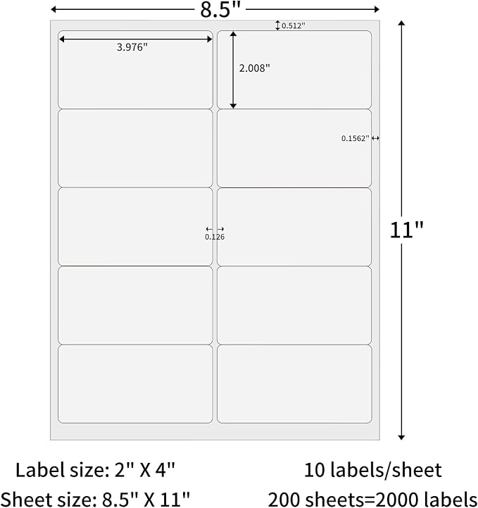 Mailing Labels for Laser and Inkjet Printer, 2x4 Label Printer Paper, 10 UP - Image 3