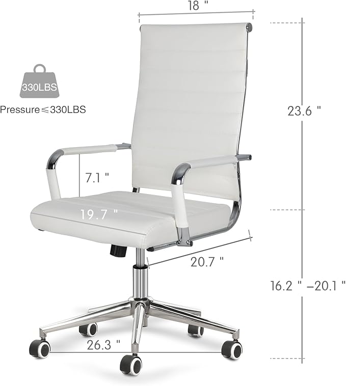 Home Office Chair Ribbed, Modern Leather Conference Room Chairs, Ergonomic Office Desk Chair, High Back Executive Computer Chair, Adjustable Swivel Chair with Arms (White)-DeskLoop Office