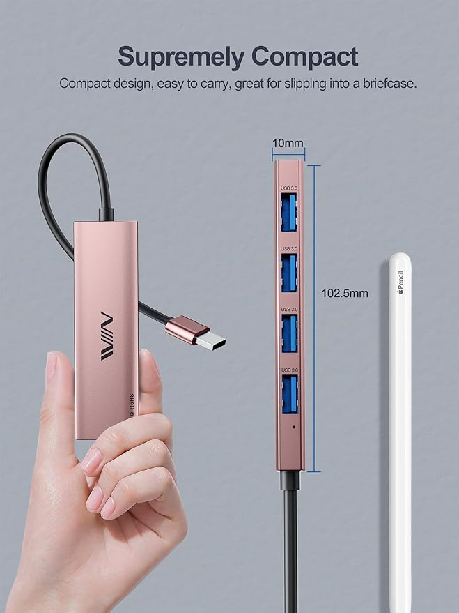 USB 3.0 Hub,4 Port USB Splitter Extender Portable Adapter Multiport Data Hub for Laptop,Xbox, Flash Drive,HDD,Console,Camera,Keyborad,Mouse Windows,Mac OS PC,Not Designed to Charge Devices-Pink-DeskLoop Office