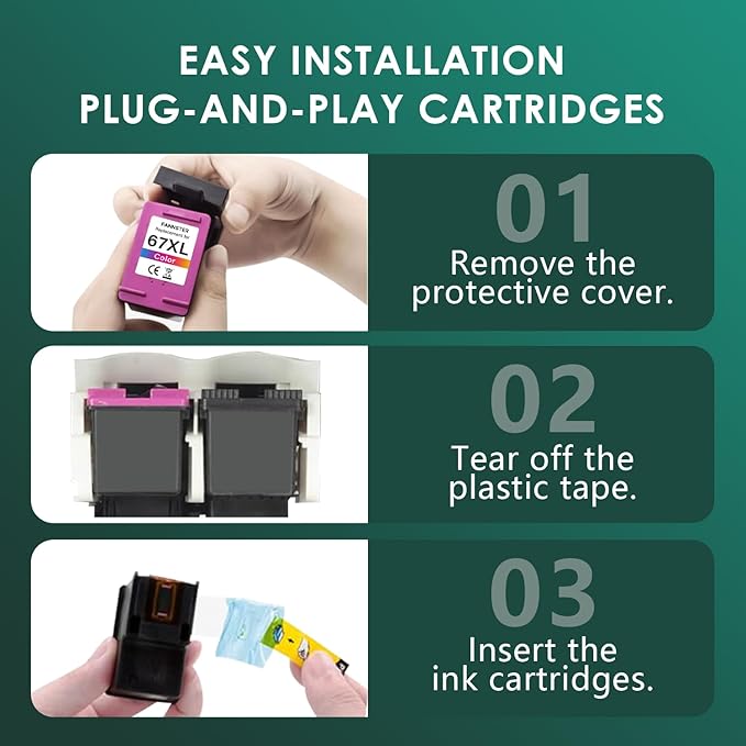 67XL Ink Cartridges Black Color Combo Pack Replacement for Ink 67 67XL 67XXL DeskJet 2755e 2755 2700e 2700 2734e 4155e Envy 6055e 6400 6000 Envy Pro 6458 Printer(1 Black and 1 Color)-DeskLoop Office