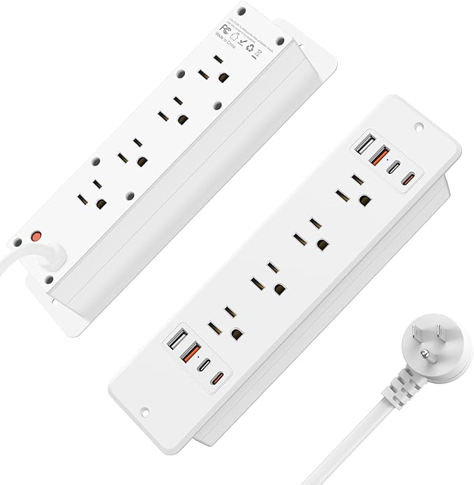 HHSOET 16 in 1 Recessed Power Strip Flat Plug, 30W Fast Charging Furniture Outlet with USB, Conference Recessed Surge Protection with 8 AC Plugs, 4 USB Ports 4 USB-C, 6ft Power Cord.(White)-DeskLoop Office
