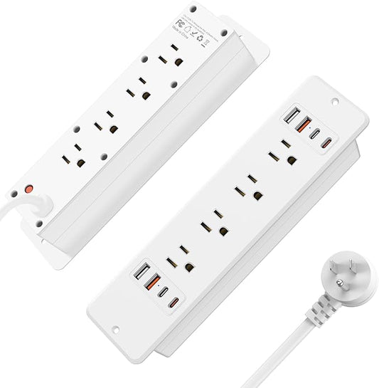 HHSOET 16 in 1 Recessed Power Strip Flat Plug, 30W Fast Charging Furniture Outlet with USB, Conference Recessed Surge Protection with 8 AC Plugs, 4 USB Ports 4 USB-C, 10ft Power Cord.(White)-DeskLoop Office