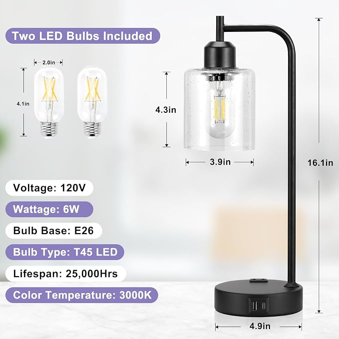 Industrial Touch Table Lamps for Bedrooms Set of 2 - Image 4