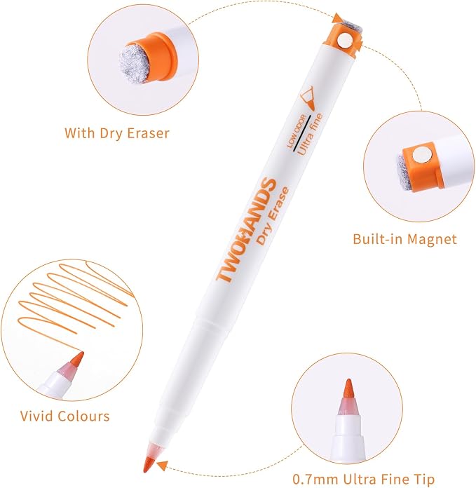 TWOHANDS Magnetic Dry Erase Markers Ultra Fine Tip, Extra Fine Point Thin - Image 2