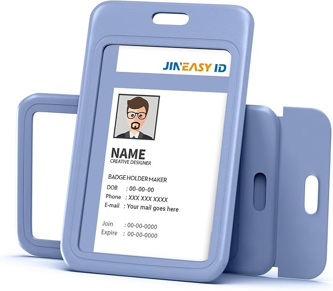 JINEASY ID 2 Pack Sky Blue Hard Plastic ID Badge Holder Vertical Badge ID Case - Image 3