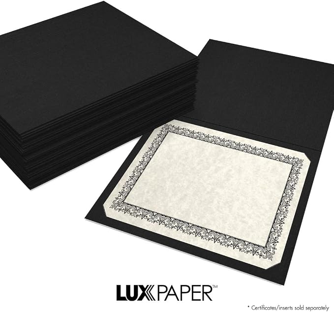 LUXPaper 9.5" x 12" Certificate Holders | Black Linen | 100lb. Cover | 50 Qty - Image 8