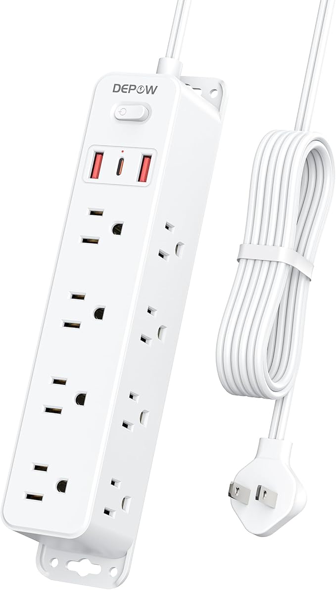 2 Prong Power Strip with 12 AC Outlets, 2 to 3 Prong Adapter, 3 USB Ports (1 USB C), 5FT Extension Cord, 1700J Two Prong Surge Protector, Wall Mountable, Ideal for Old House Non-Grounded Outlets-DeskLoop Office