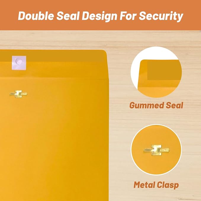 20 Pcs Clasp Envelopes 10x13, Creebe Large Yellow 10 x 13 Manilla Envelopes - Image 3