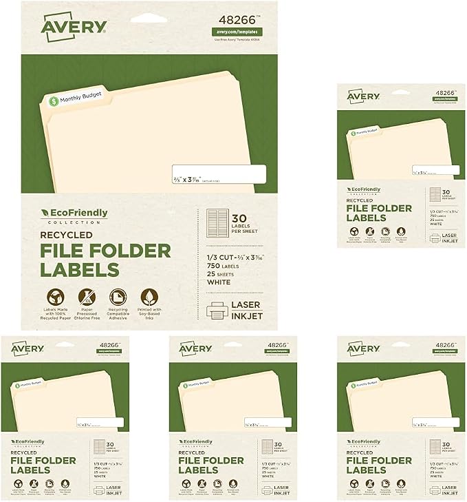 Avery EcoFriendly Recycled File Folder Labels, 2/3" x 3-7/16", Permanent Label by Avery