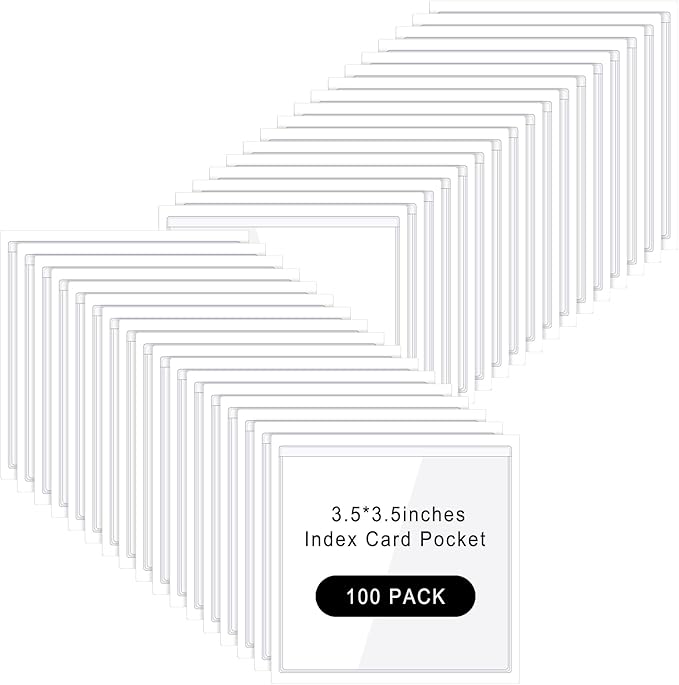 Glenmal 100 Pcs Self Adhesive Index Card Pockets Clear Label Holder Plastic by Glenmal