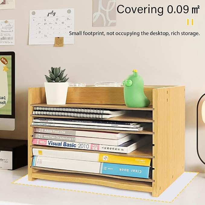 WKWKER 5-Tiers Bamboo File Organizer Paper Organizer Mail Sorter Document - Image 6