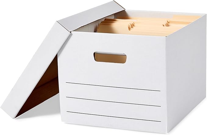 Amazon Basics Medium Duty Storage/Filing Boxes With Lid and Handles, Legal/Letter Size, 12-Pack, White, 16.2" L x 12.5" W x 10.5" H-DeskLoop Office