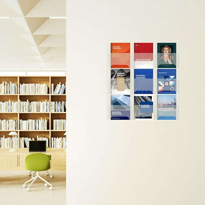 Acrylic Brochure Pamphlet Holder, 9 Magazine Holders, Trifold Flyer Rack - Image 5