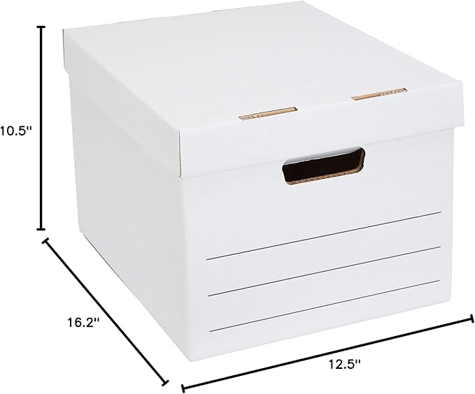 Amazon Basics Medium Duty Storage/Filing Boxes With Lid and Handles, Legal/Letter Size, 12-Pack, White, 16.2" L x 12.5" W x 10.5" H-DeskLoop Office