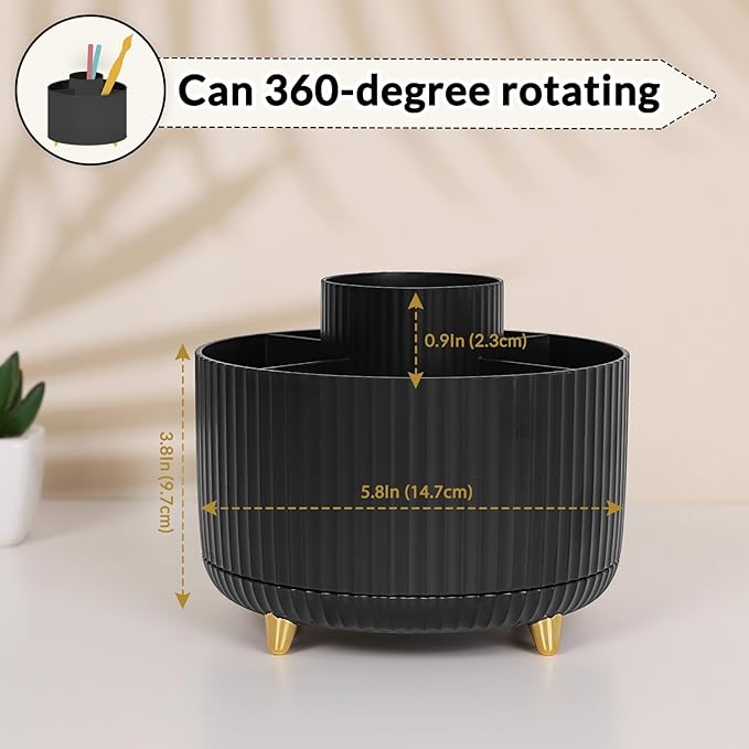 SKYDUE 360 Degree Rotating Desk Organizer, Dual-Purpose Pencil Pen Holder for Desktop, Rotating Desk Pen Organizer with 5 Slots, Office Supplies, Pencil Cup for Office, School, Home-DeskLoop Office