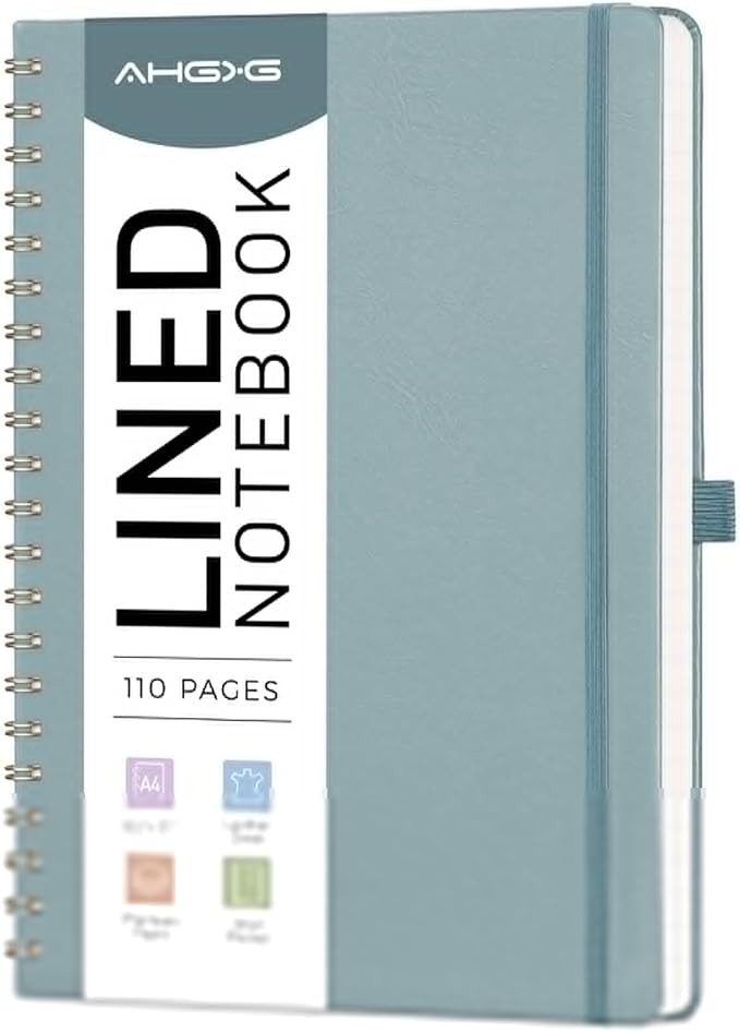 AHGXG Lined Spiral Notebook 8.5" x 11", A4 Large Notebooks for Women Men, Hardcover Leather Notebook College Ruled, 100 GSM Thick Paper, Notebooks for Work School Note Taking Writing, GrayBlue-DeskLoop Office