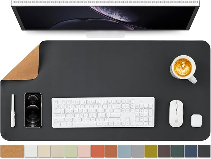 Cork Desk Mat - Dual-Sided Desk Pad for Office and Home - Desk Organization and Accessories - Ideal for Large Mouse Pad and Desk Mats on Top of Desks(Black,90cmx 43cm)-DeskLoop Office