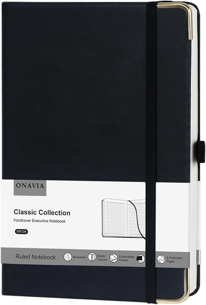 A5 Lined Journal Notebook - 100 GSM Thick Paper, Hardcover Journaling Notebook for Writing, Work, Travel, School, College Ruled Journal for Women and Men, PU Leather Note Book, 5.5”x8.3”- Black-DeskLoop Office