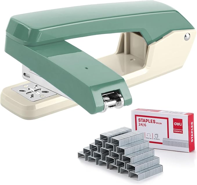 Deli/EZWORK Swing-Arm Swivel Stapler, 25 Sheets Capacity, 360 Degree Rotate by EZWORK