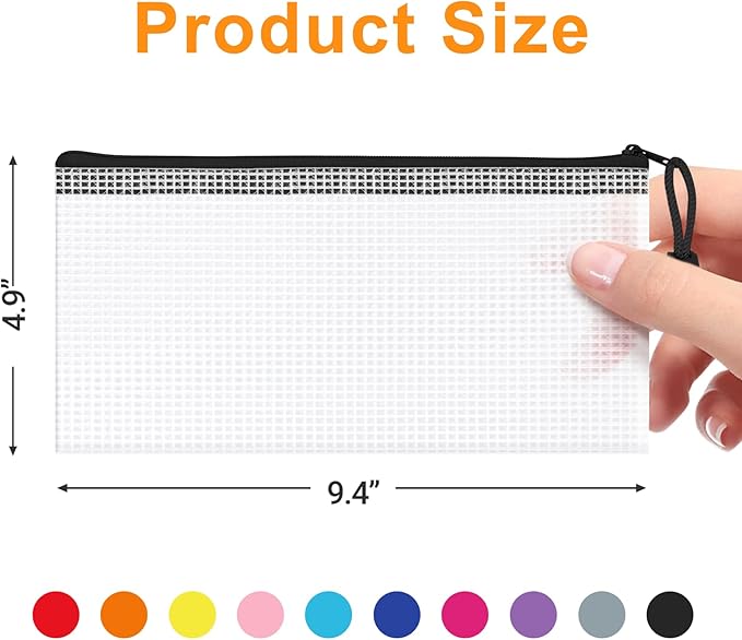 20Pack Mesh Zipper Pouch Bags, Waterproof 9.5x4.5 Inch Pencil Pouches Bulk for Storage, Teacher School, Toys, Puzzle, Office, 10 Colors-DeskLoop Office