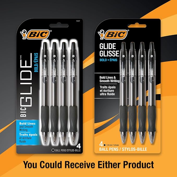 BIC Glide Bold Black Ballpoint Pens, Bold Point, 4-Count Pack, Retractable - Image 3