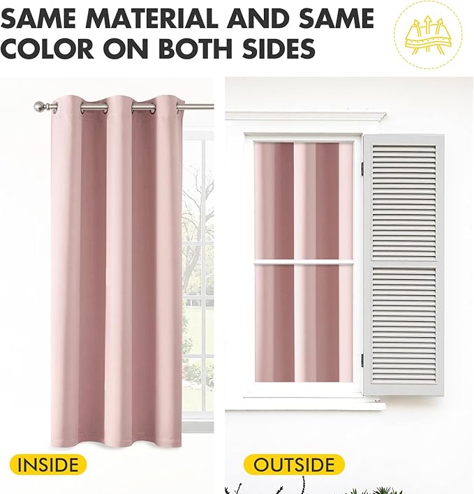 MIULEE Baby Pink Blackout Curtains - Bedroom Window Treatment Curtains Thermal Insulated Room Darkening Drapes for Living Room Kitchen Grommet Top Light Blocking Drapery, 40 x 45 Inches Long, 2 Panels-DeskLoop Office