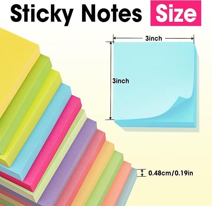 240 Pads Sticky Notes 3x3, Self-Stick Pads Bulk Bright Colors, School Supplies - Image 3