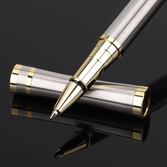 cheericome Luxury Ballpoint Pen - Professional Pen, Executive Pen, Journal Pen, Perfect for Silky Smooth Writing, with Gift Box, Nice Pen for Men and Women, 2 Extra 0.5mm Black Refills - Silver-DeskLoop Office