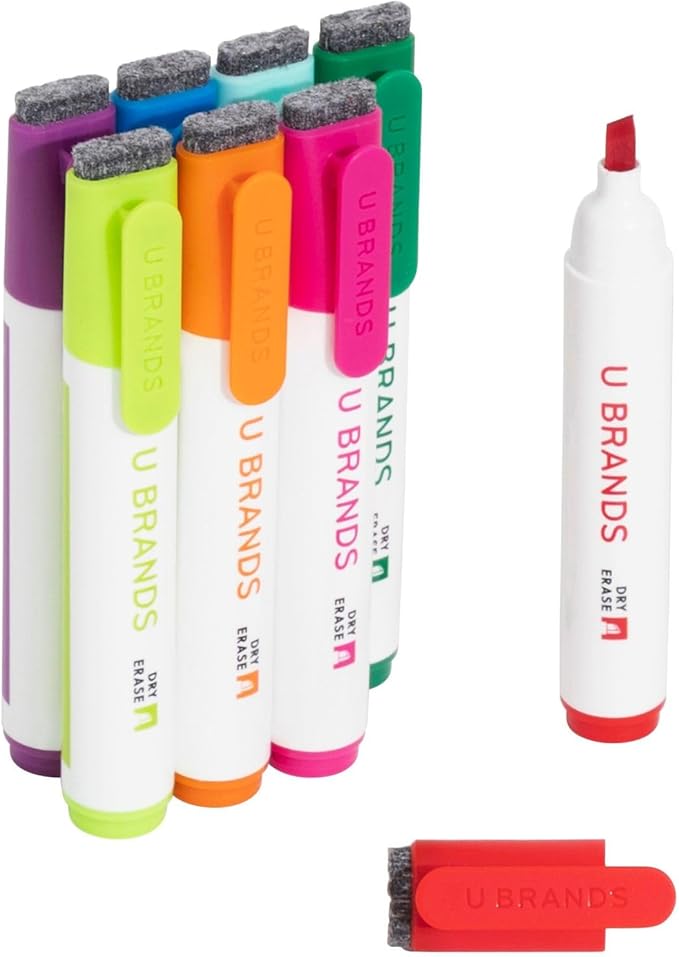 U Brands Dry Erase Markers Chisel Tip Set, 8 Pack, Low Odor Ink, Dry Erase by UBrands