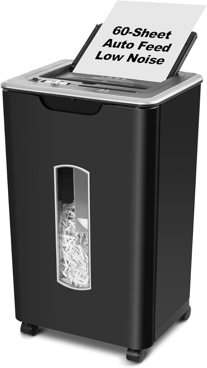 Paper Shredder for Home Office, 60 Sheets Auto Feed, 55dB Super Quiet, P-4 Cross Cut, 2.4m/min High-Speed Shredding, 5.8 Gallon Bin, CD/Credit Card Shredder with Anti-Jam & Dual Modes-DeskLoop Office
