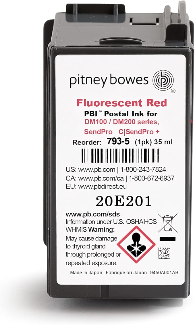 Pitney Bowes 793-5 Genuine Ink Cartridge for DM100, DM200 and SendPro C and SendPro+, Red Ink, 35 ml-DeskLoop Office