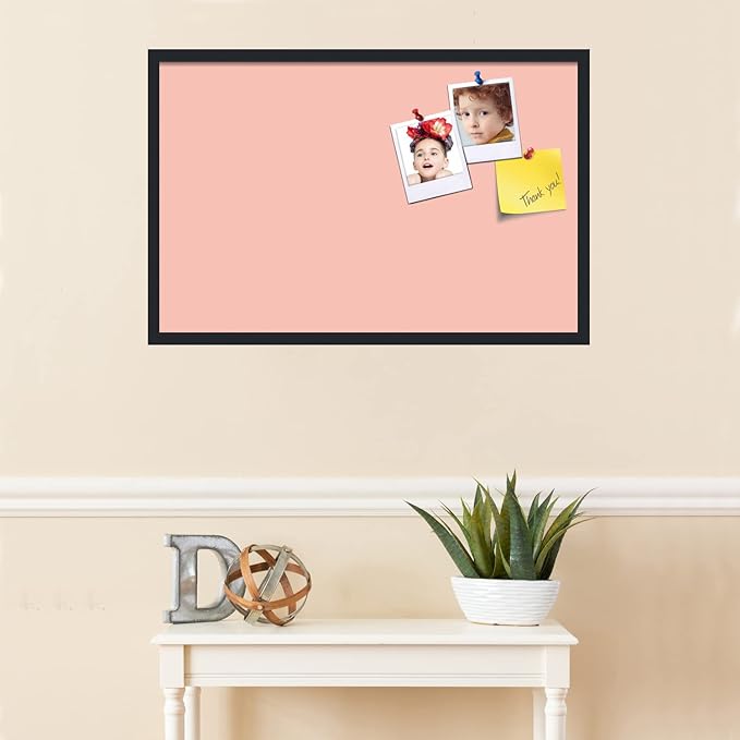 PinPix 34x22 Inch Cork Bulletin Board. This Decorative Framed Pin Board Comes with Pink Pastel Design and a Satin Black Frame. Ideal for Home Office Decor or Message Board (PinPix-1813)-DeskLoop Office