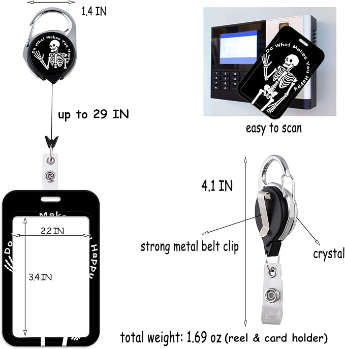 Black Cool ID Badge Holder Bat & Flowers Goth Heavy Duty Keychain Retractable - Image 5