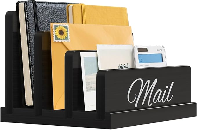 Mail Organizer for Desk, Wooden Mail Holder by KISENG