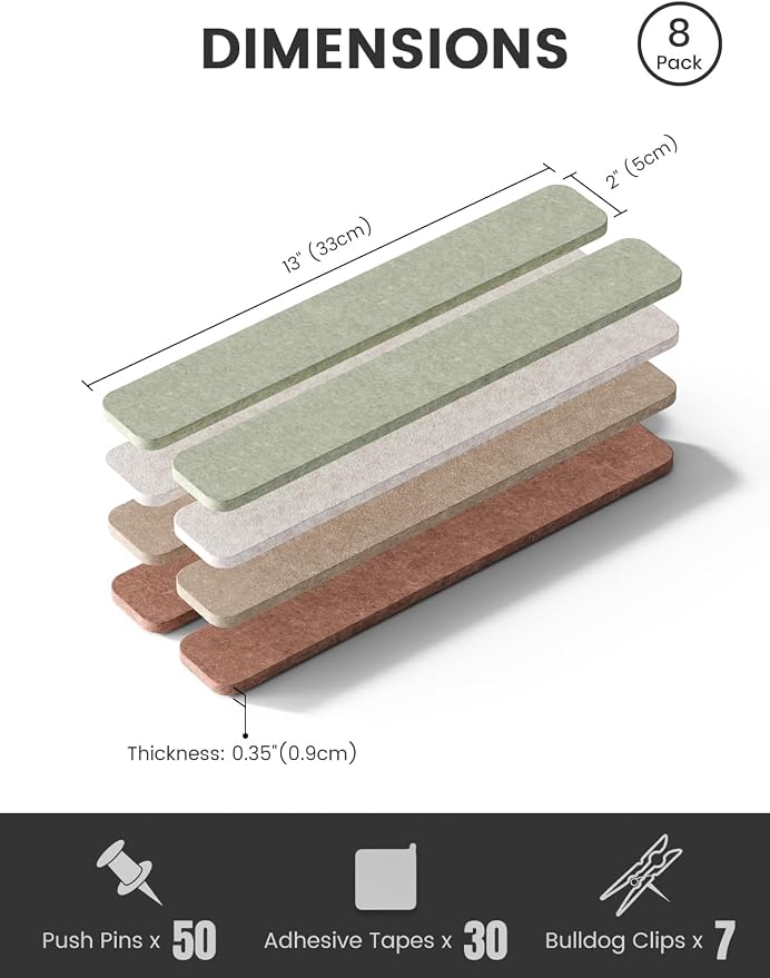 Fluxynara Cork Board Alternative Felt Strip Board 8-Pack 13"x2", Office Pin - Image 2