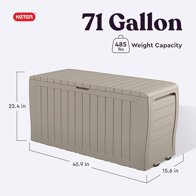 Keter Marvel Plus 71 Gallon Resin Deck Box-Organization and Storage for Patio Furniture Outdoor Cushions, Throw Pillows, Garden Tools and Pool Floats, Beige-DeskLoop Office