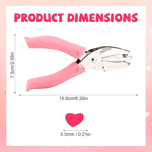 AIEX Heart-Shape Hole Punch, 5.5mm/0.22in Pink Handle Single Hole Paper Punchers - Image 2