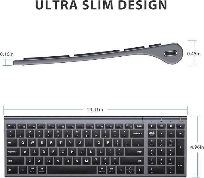 iClever BK10 Bluetooth Keyboard, Universal Bluetooth 5.1 Wireless Keyboard with Number Pad, Ergonomic Design, Multi-Device Compatibility, Stable Connection for Mac, iPad, iPhone, Android, Windows-DeskLoop Office