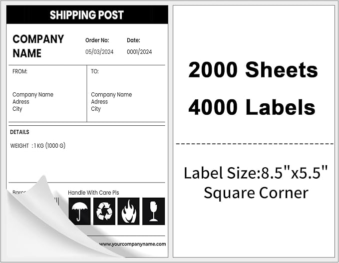 Half Sheet Shipping Labels, Self Adhesive Mailing Labels by Muotich