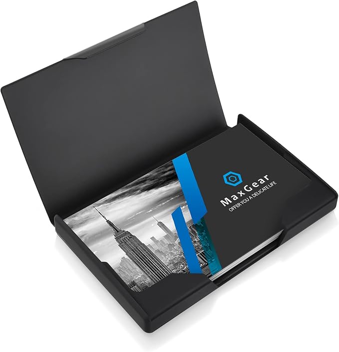 MaxGear Stainless Steel & ABS Business Card Holder, Slim Card Case, Fits by MaxGear