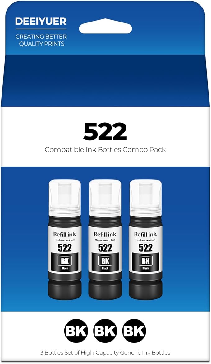 522 Black Ink Refill Bottles ET-2800 ET-4800 ET-2400 ET-2803 ET-2720 Replacement for T522 522 Ink Refill Bottles Black Use for Eco Tank ET-2400 ET-2720 ET-2800 ET-2803 ET-2840 ET-4800 ET-4810 Printers-DeskLoop Office
