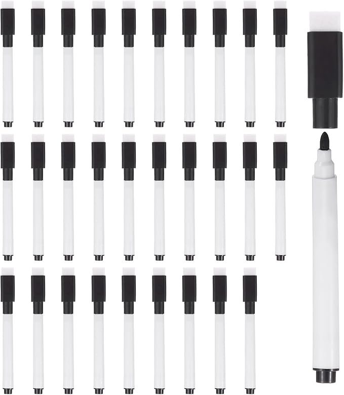 PATIKIL Dry Erase Marker Pens, 30 Pack Black Ink Fine Point Low Odor Whiteboard by PATIKIL