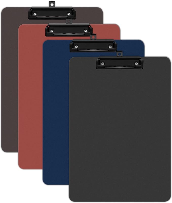 4 Pack Colored Clip Boards, Plastic Clipboards by KIROYAL