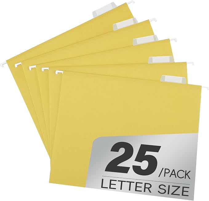 pmybupo Hanging File Folders, 25 Pack Yellow Letter Size Hanging File Folders by pmybupo