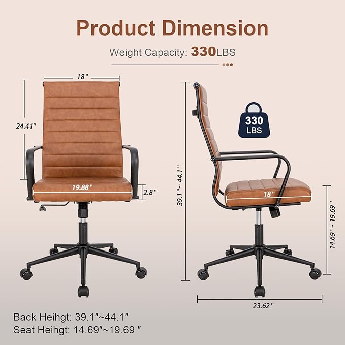 Okeysen Office Desk Chair Conference Room Chairs, Modern Ergonomic Executive Swivel Chair, Adjustable Height PU Leather Home Desk Chairs with Armrests, Comfy Computer Task Chairs with Wheels-DeskLoop Office