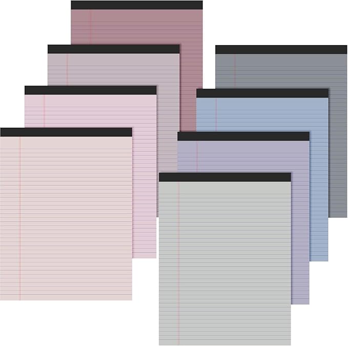 Fuutreo 8 Pcs 8.5'' x 11'' Colored Legal Pad Writing Pads Narrow Ruled 50 Sheets Per Notepad Perforated Writing Notepad Office Supplies for College Office Business (Taro Color)-DeskLoop Office