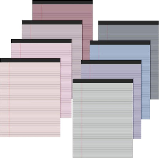 Fuutreo 8 Pcs 8.5'' x 11'' Colored Legal Pad Writing Pads Narrow Ruled 50 Sheets Per Notepad Perforated Writing Notepad Office Supplies for College Office Business (Taro Color)-DeskLoop Office