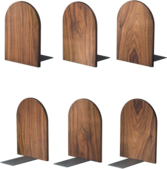 Large Bookend Hold Heavy Books- 7x4x5in 3 Pack Wood Bookends by Luxdecor